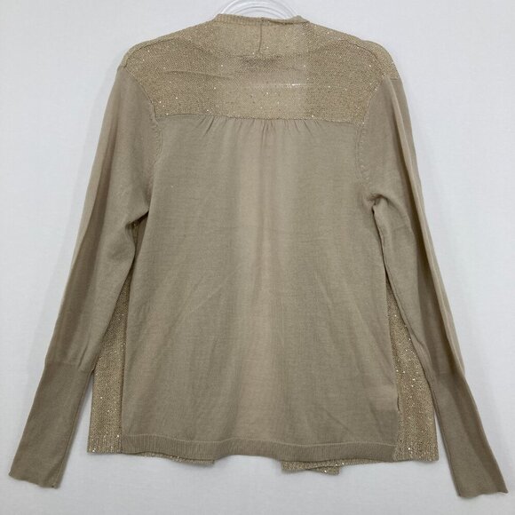 New Ann Taylor LOFT size Large Oatmeal Sequins Open Front Cardigan - Picture 2 of 11
